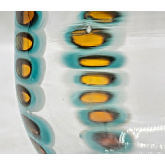 Hand Blown Art Glass Tumbler‎ Amber & Turquoise Oval Cane Design Artist Signe 04 - Picture 11 of 16